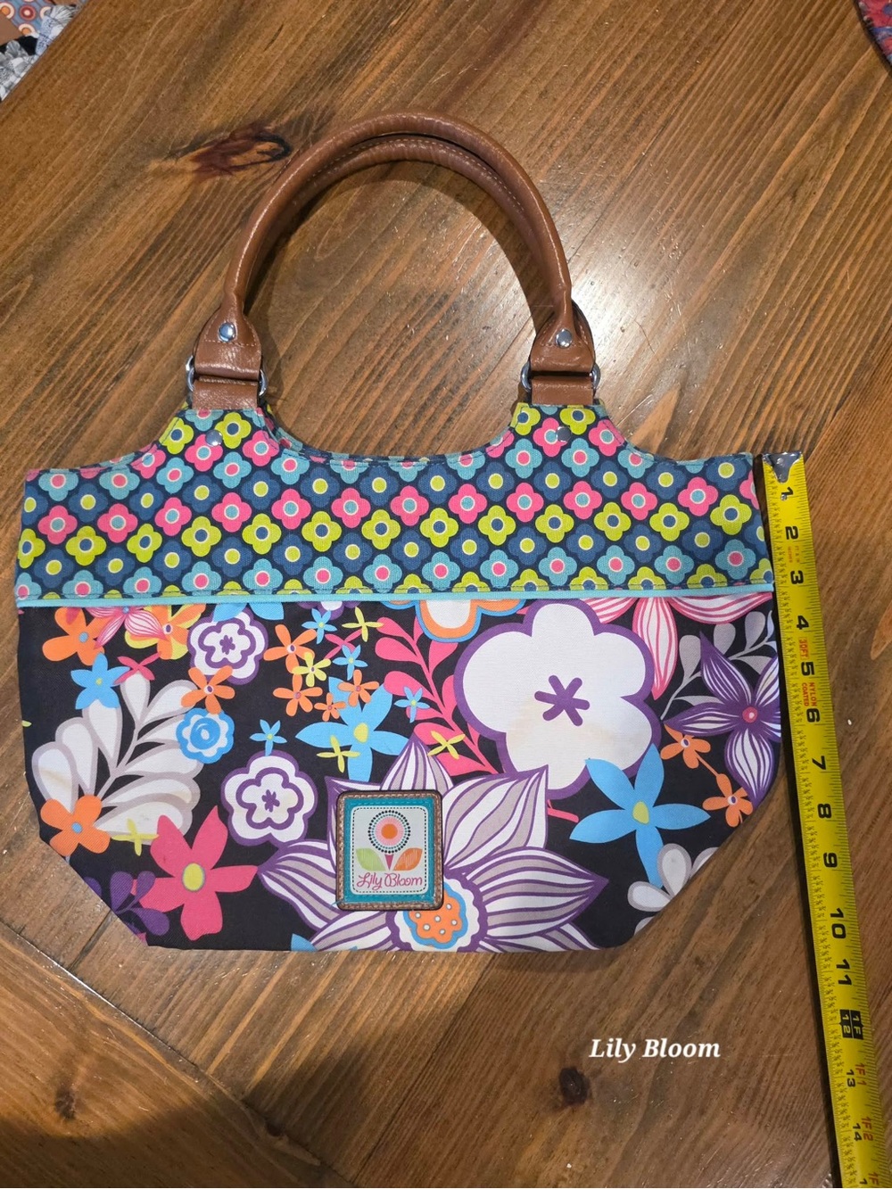 Lily Bloom Colorful Floral Mini Tote with Brown Handles